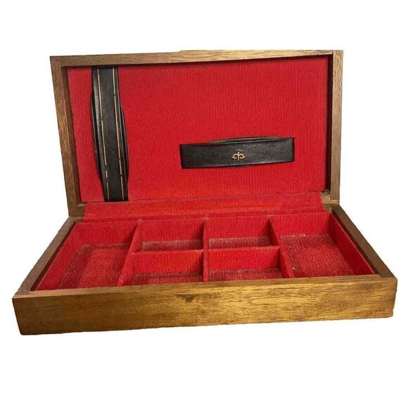 Vintage Royal London Mens Dresser Box Valet  Modern Style Wood Brown Red - Picture 3 of 9